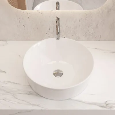 Large Bathroom Wash Basin Sink Round Gloss White Countertop Ceramic Washing Bowl • £39.95