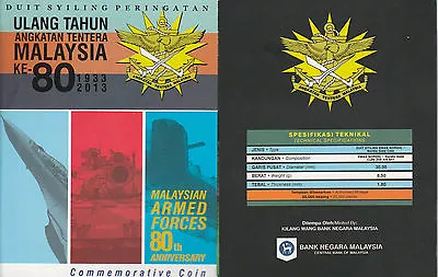 Card Coins Malaysia 2013 Armed Force 80th Anni. Nordic Gold Coin Commemorative • $9.95