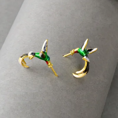 $1.99 • Buy Colorful Enamel Flying Hummingbird Stud Earrings Animal Jewellery Gift For Women