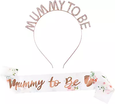 BETESSIN Mummy To Be Sash With Rhinestone Tiara Crown Headband Mum To Be For • $11.85