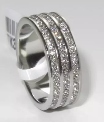 Ladies 7mm Band Ring Full Eternity Ring Triple Row Stainless Steel Silver 3028 • £22.99