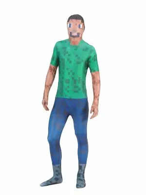 Adult Pixelated Green Man Morphsuit Costume Halloween Party Full Body Outfit • $9.99