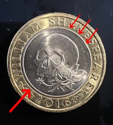£400 • Buy William Shakespeare £2 Pound Coin Skull & Rose Mint Error Off Centre Collectible