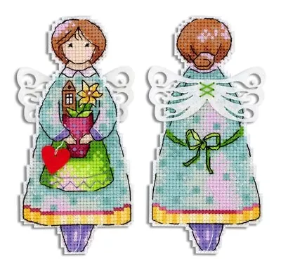 Summer Angel - Front And Back - Felt Wings - Stand - 14ct Plastic Canvas • $15