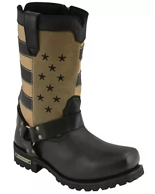 Milwaukee Leather Men's Stars And Stripes Motorcycle Harness Boot Square Toe • $164.99