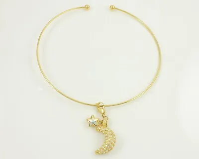 Vintage Kirks Folly Pave Rhinestone Crescent Moon Star Charm Pendant Collar • $44.10