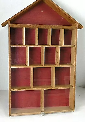 Vintage Wood Wall 21  Curio Display Shelf Miniature Shadowbox Glass Cover • $34.99