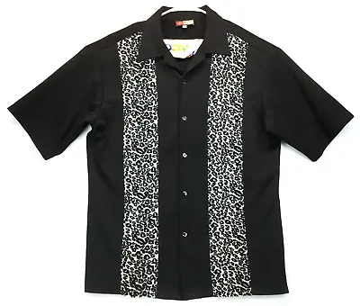 Izitu Shirt Mens XL Black Short Sleeve Button Leopard Print Vintage Rockabilly • $36.29