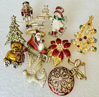 Vintage MONET Christmas Pin Brooch LOT (10 Pins) Tree Nutcracker Santa Snowman + • $14.50