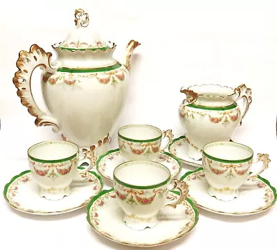 RARE! Art Nouveau LIMOGES Porcelain Mocha Service For 4 People Rose Ireland • £128.20