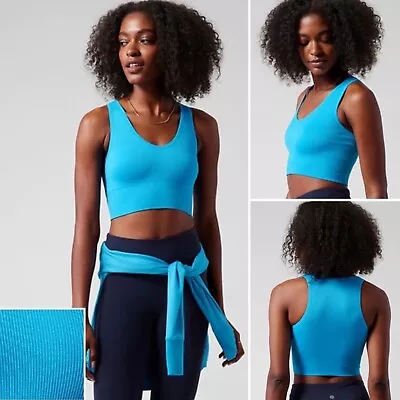 NWT Athleta Aurora Crop Rib Tank MEDIUM Santorini Blue Vneck Yoga Top Chafe-free • $34.95