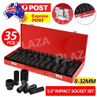 $66.95 • Buy 35PCS 1/2 Drive Deep Impact Socket 8-32MM Tool Set Metric Garage Workshop Tools