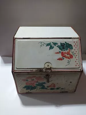 Vintage Mid Century 2 Door Tin Bread Box Pie Safe Metal Vented Red Floral • $61.16