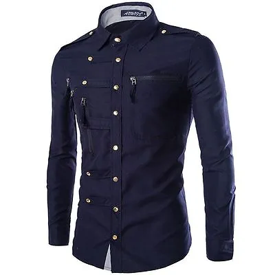 Military Combat Army Men’s Button Shirt Slim Fit Suit Underclothes Casual Tops • £18.85