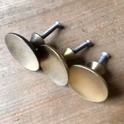 X3 Mid Century Brass Cupboard Door Knobs Handles Vintage Round Drawer Pulls • $22.73