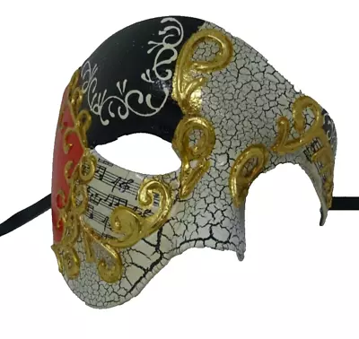 Quality Red Black & Gold Half Face Phantom  Opera Musical Notes Masquerade Mask • £17.99