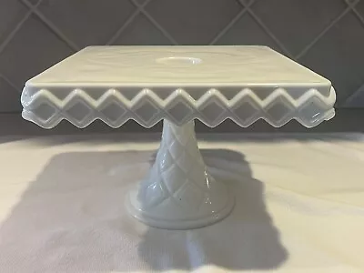 Vintage Square Indiana Milk Glass Rum Well Cake Stand Pedestal Cake Plate • $52