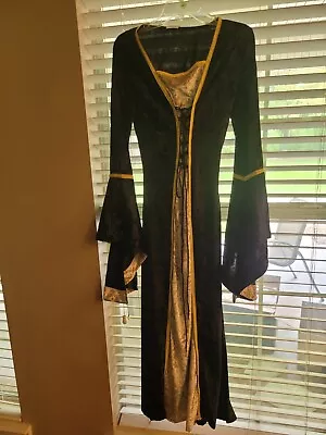 Renaissance Maiden Costume M Adult Medieval Black Gold Halloween  Dress  • $24.99