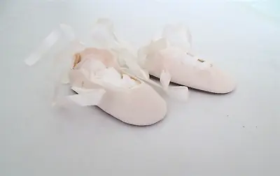 Vintage Old Store Stock 2 1/3   White Faux Suede Doll Shoes Medium Size Doll • $8.99