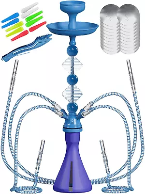 Blue 4 Hose Hookah Set With Everything Portable Good For Travel Silicone Bowl • $40.49