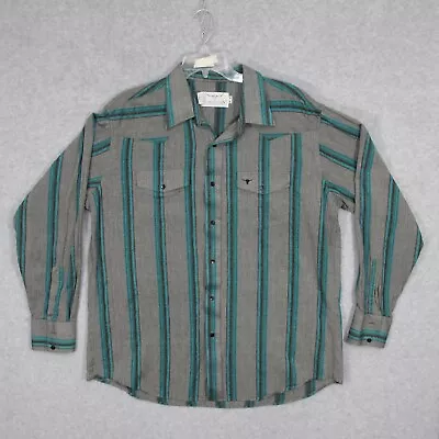 Niver Western Wear Longhorn Men's Button Up Shirt Long Sleeve Gray Stripe 18 36 • $18.75