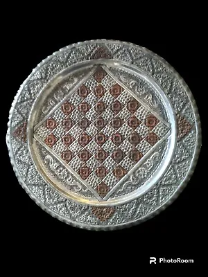 VTG Handcrafted Artisan Round Hammered Copper Silver Chess Tray Middle East Art • $250