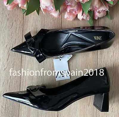 Zara New Woman Block Heel Court Shoes With Bow Black 35-42 2253/310 • $59.93