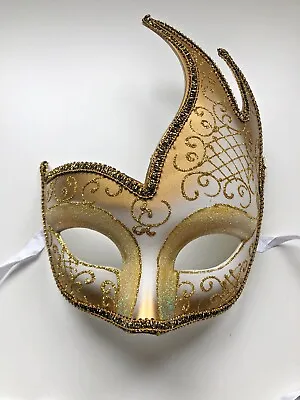 Gold Half Face Masquerade Mask Venetian Style New Years Ball Mens Womens Unisex • £6.50