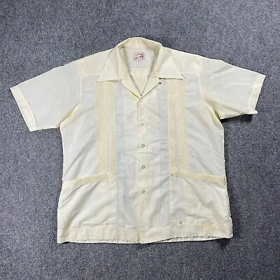 VINTAGE 60s 70s Guayabera Can Cun Cuban Mexican Wedding Shirt Size 46 Yellow • $18.48