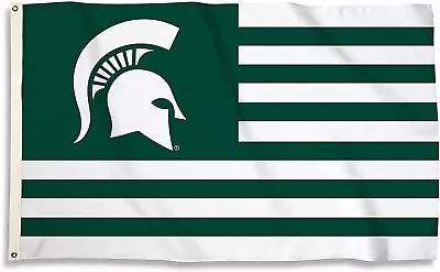 Michigan State Spartans NATION STRIPES Premium 3x5 Flag House Banner University • $26.99