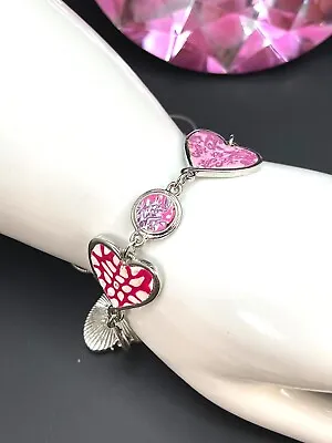 New With Tags Signed Viva Beads Silver-tone Pink Heart Charm Link Bracelet • $24.95