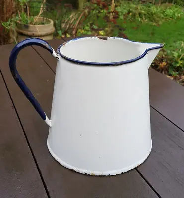 Original Vintage Enamel Jug White With Blue Trim Watertight Ideal For Use • $67.19