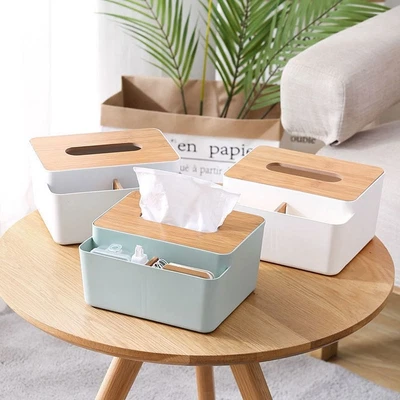 $14.41 • Buy Rectangular Bamboo Cover Toilet Paper Box Towel Napkin Tissue Holder  Bathroom