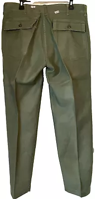 VTG OG 107 Trouser Pants US Military Vietnam Era 70s Sateen 34 X 30 Olive Green • $67.19