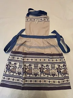 Vtg Full Bib Apron Folk Art 100% Cotton Austria - Halltex Blue NWT • $28.95