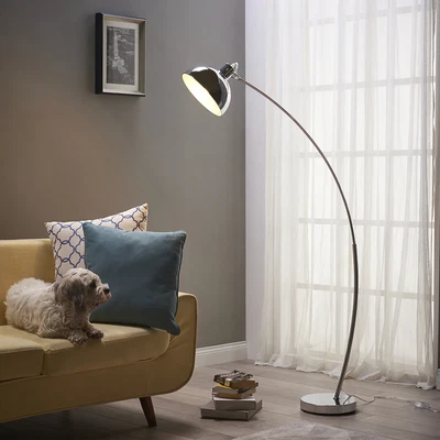 £79.95 • Buy Teamson Home Arco Curved Arched Standard Floor Lamp Light & Bell Shade, Chrome