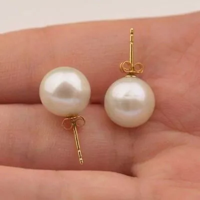 Perfect 6-7mm-9-10mm AAAA Natural White Pearl Round Beads Stud Earring 14K Gold • $9.39