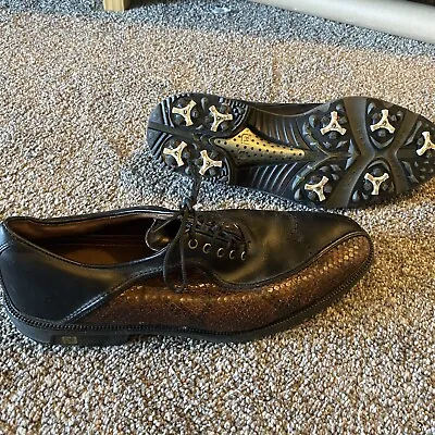 Footjoy Icon Mens 11 M Black/Brown Snakeskin Golf Shoes 52308 • $42