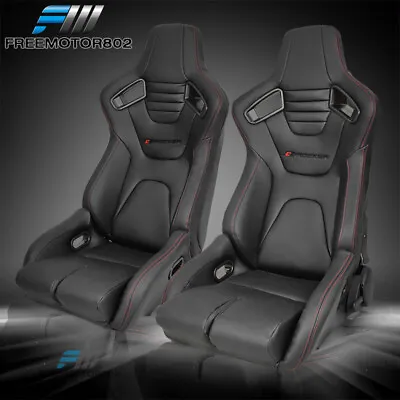 Bucket Racing Seat Adjustable Universal Black PU & Carbon Leather Dual Slider X2 • $479.99