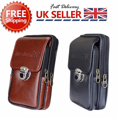 Portable Mens Wallet Bag With Belt Slot Double Zipper Leather Phone Card Holder • £7.49