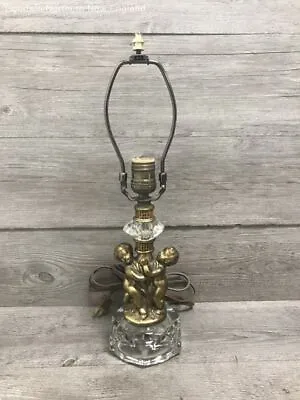 $17.99 • Buy Vintage Unbranded Brass & Glass Cherubs Lamp Untested