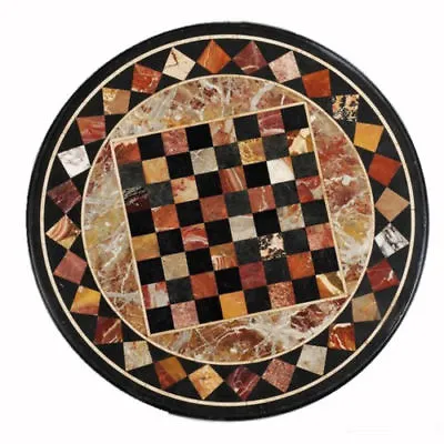£780.56 • Buy 24  Black Marble Chess Game Table Top Inlaid Multi Stones Pietra Dura Art Work