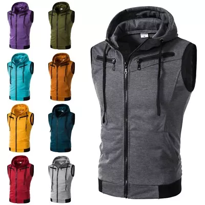 Men Tank Tops Zip-up T Shirt Hoodie Mens Breathable Workout Sleeveless Summer • $25.99