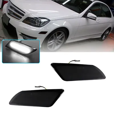 Front Side Bumper White LED Marker Lights For 12-14 Mercedes Benz C250 C300 C350 • $19.99