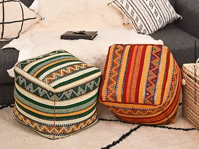 Floor Cushion Morrocan Handmade Footstool Home Boho Decor Round Ottoman Pouf • $68