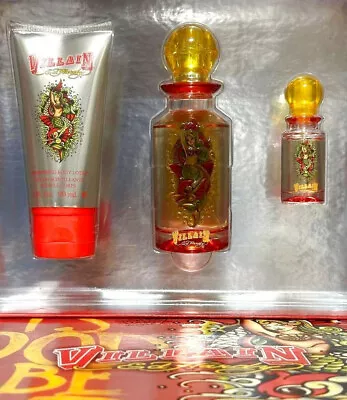 Ed Hardy VILLAIN Christian Audigier 75ml 2.5oz Edp Spray+7.5ml+Lotion Gift Set • $149.99