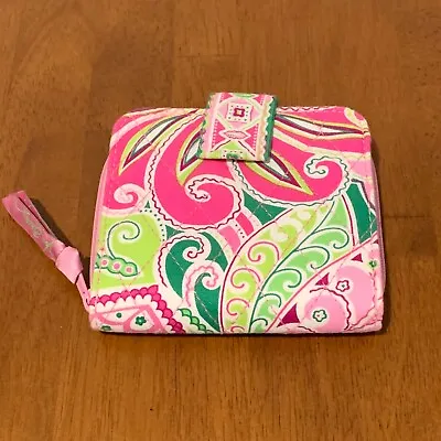 Vera Bradley Pinwheel Pink Bi-Fold Wallet With Snap Closure & Zipper Pocket  • $20