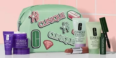 Clinique 7pc Travel Size Makeup Skincare Samples Gift Set Green Bag New 2024 • $19.99