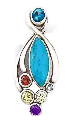 DESIGNER Large Sterling Silver TURQUOISE & MULTI GEMSTONE Pendant • $22