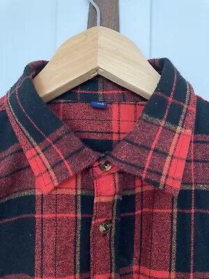 Men’s Plaid Cotton Flannel Check Shirt Red Black Large • £10.99